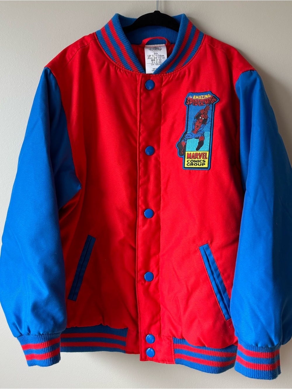 Disney Spider-Man Red and Blue Kids Puffer Jacket Boys 5/6
